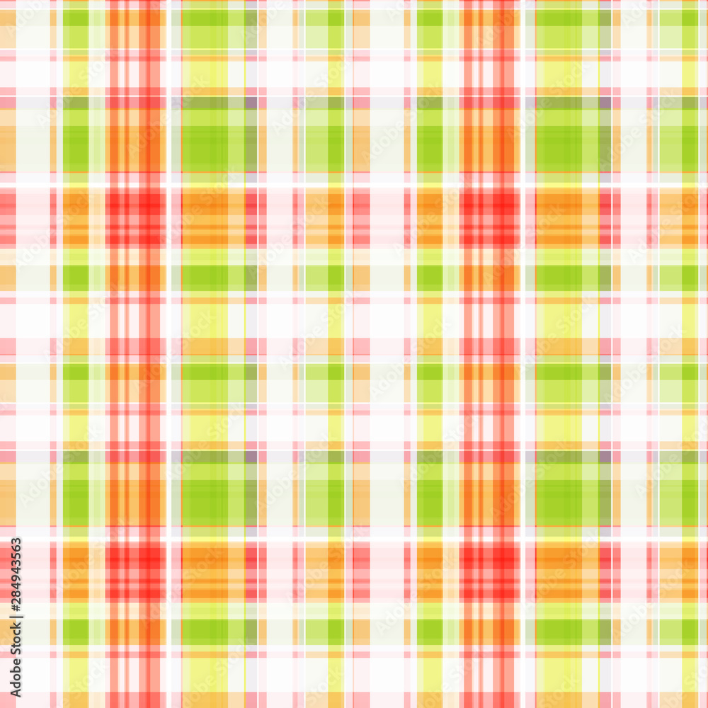 Seamless light checkered pattern, the intersection of orange-red, yellow-green and white stripes. Seamless light checkered pattern, the intersection of orange-red, yellow-green and white stripes.