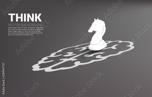 Silhouette of knight chess standing on brain icon on floor. Background Concept for marketing strategy