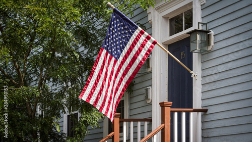 American flag in front of a building