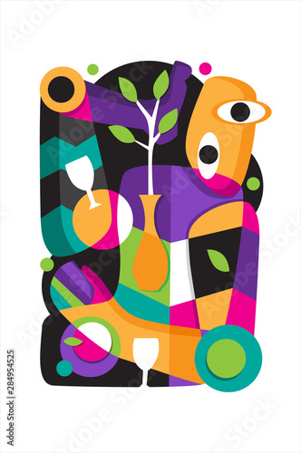 Abstract illustration with cubism art for background etc.