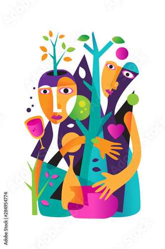 love illustration with cubism art, for print, background, cover, etc.