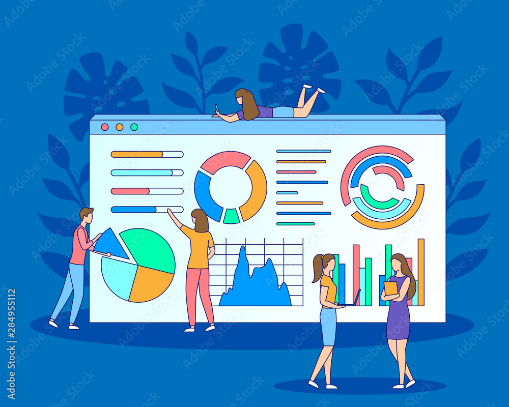 statistic analytic on diagram people filled vector