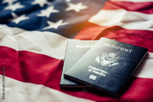 Obraz na plátne Passport is placed on the US flag