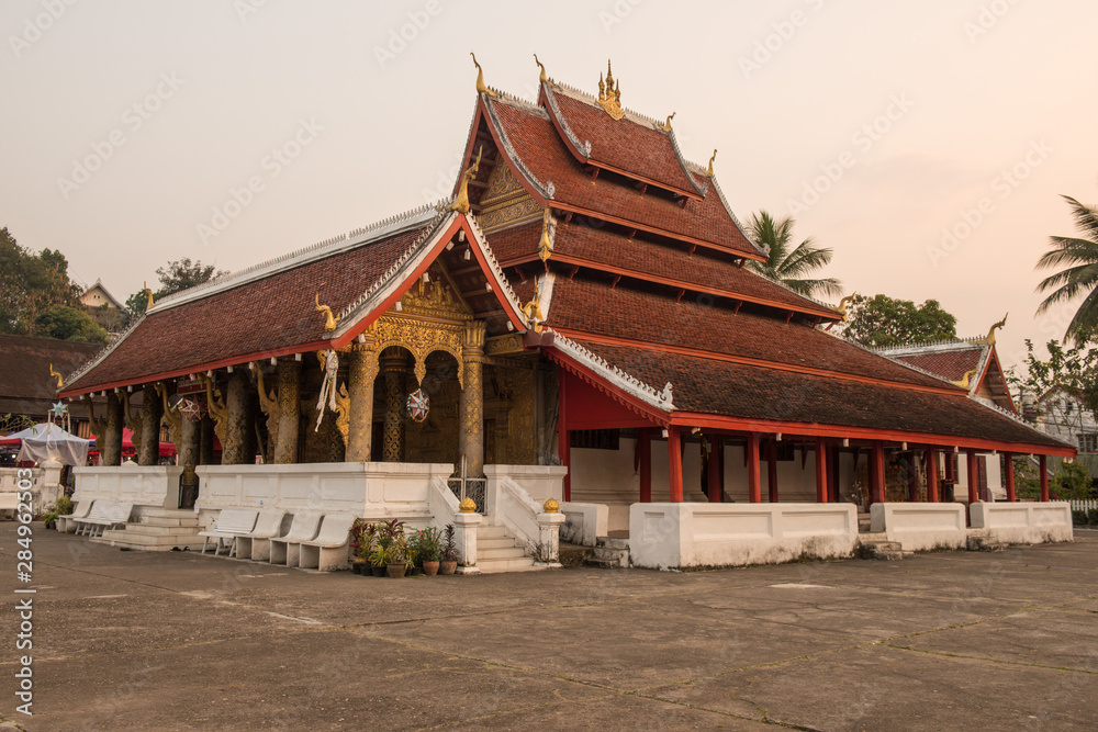 Wat Mai Suwannaphumaham or Wat Mai (New Monastery) is one of the biggest and most beautiful temples in Luang Prabang, Laos at evening. Wat Mai Suwannaphumaham or Wat Mai (New Monastery) is one of the biggest and most beautiful temples in Luang Prabang, Laos at evening.