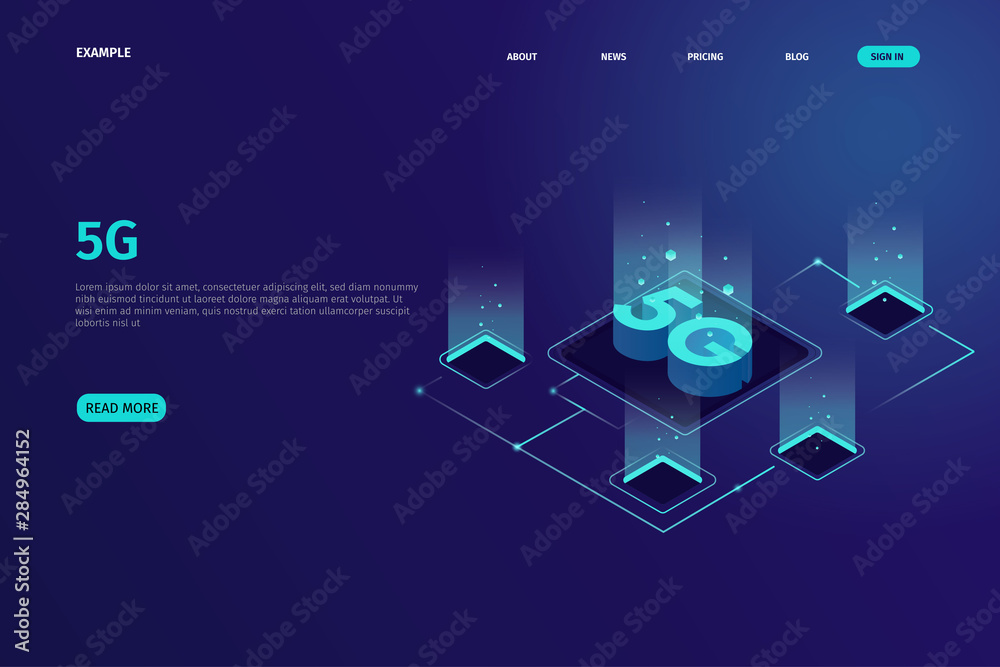 Isometric 5G concept landing page for site. Under construction can be used for websites, landing pages, UI, mobile applications, posters, banner