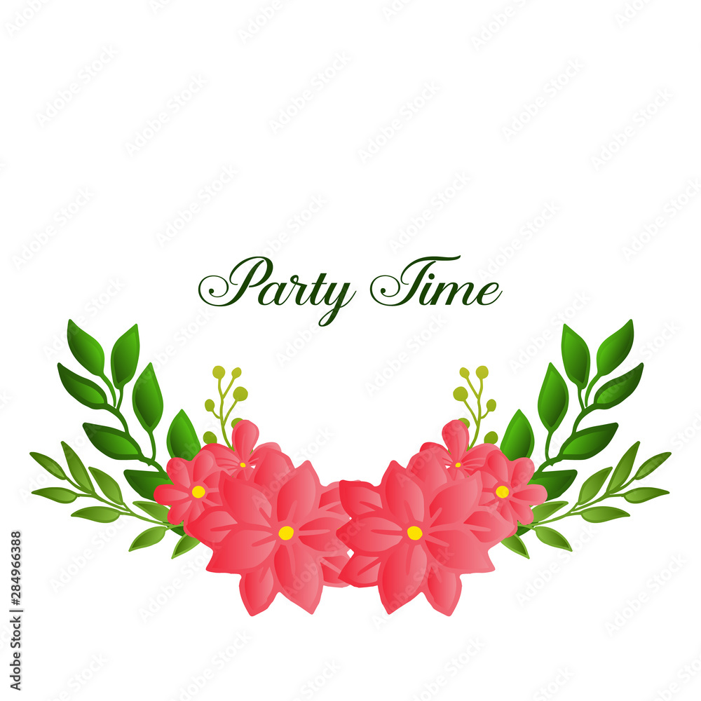 Elegant card of party time, space for text, with various style of bright wreath frame. Vector