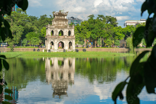 Turtle Tower (Thap Rua) in Hoan Kiem lake (Sword lake, Ho Guom) in Hanoi, Vietnam. © Hanoi Photography