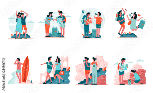 Travelling Couple and Backpackers Illustration Concept. Modern design concept of web page design for website and mobile website.Vector illustration EPS 10