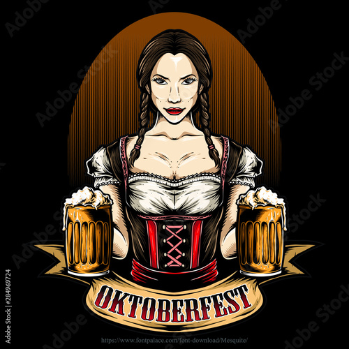 oktoberfest girl holding beer vector
