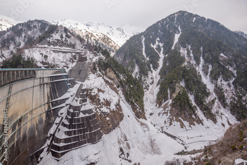 scene of Kurobe dam at Tateyama Kurobe Alpine Route, Japan