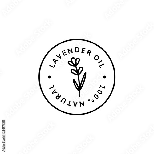 Lavender Oil Icon in trendy linear style. Vector herbal organic lavender badges of packaging design template and emblem.