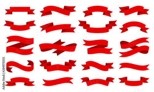 Red ribbon Text banner flat tape icon vector set