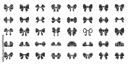 Ribbon bow gift black silhouette icon vector set