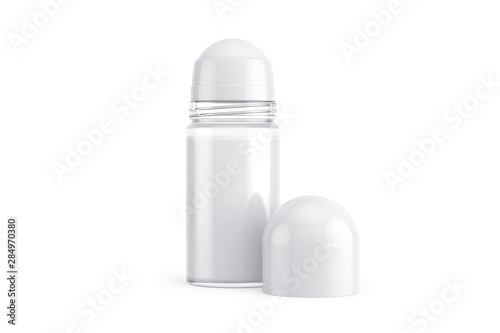 Opened Roll-on Deodorant Mockup. Realistic White Anti-Perspirant Roll On Mock Up. Isolated on White. 3D Illustration.