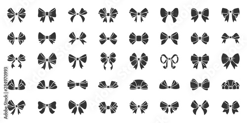 Ribbon bow gift black silhouette icon vector set