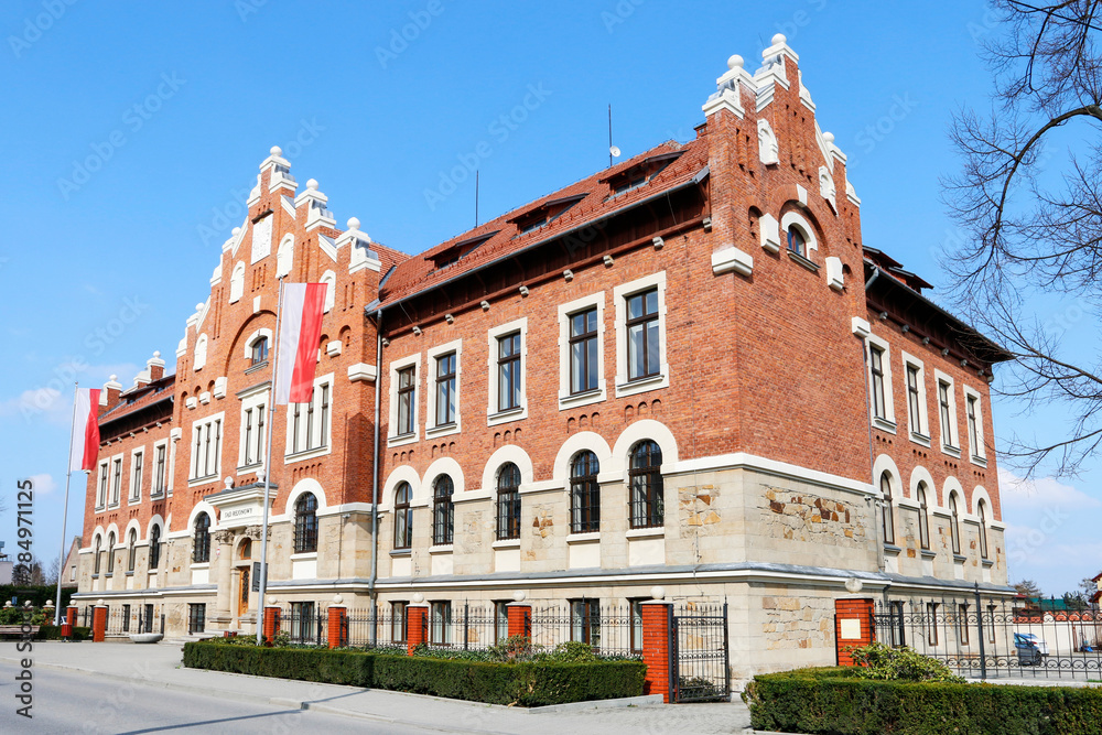 MYSLENICE, POLAND - APRIL 09, 2017: Courthouse in Myslenice