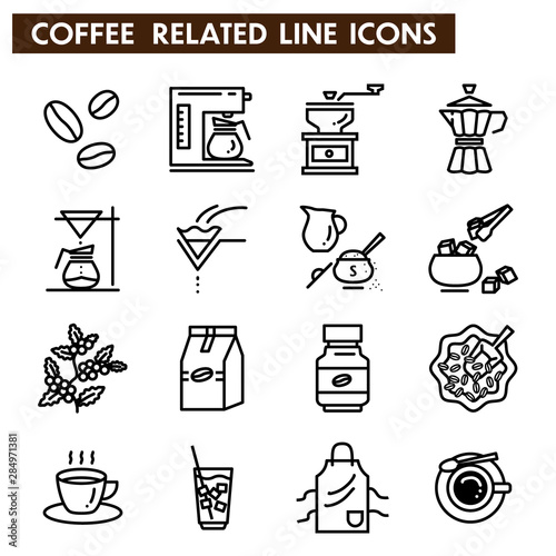 Coffee ralated line icons