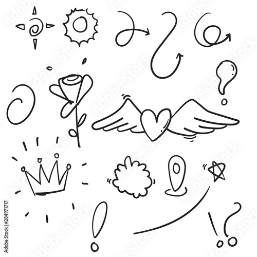 doodle various object collection with handdrawn cartoon style