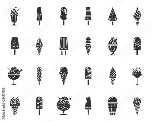 Ice cream summer dessert silhouette vector icons