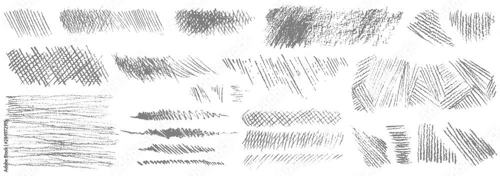 Set of hand drawn pencil strokes. Set of various shapes isolated on white background. Vector illustration.