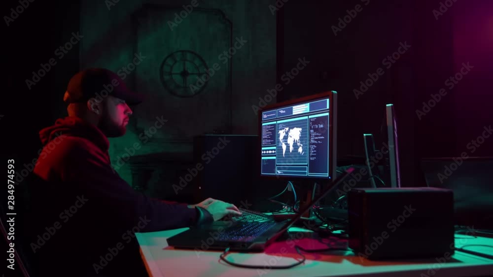 Internet fraud, darknet, data thief, cybercrime concept. Hacker attack on government server. Criminals coding virus programs. Internet fraud, darknet, data thief, cybercrime concept. Hacker attack on government server. Criminals coding virus programs.
