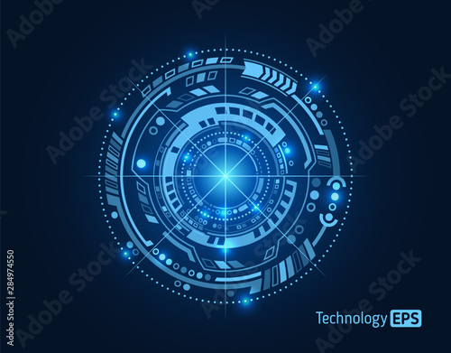Circular technology background design vector illustration. Futuristic scientific interface. Hi tech sci fi design.