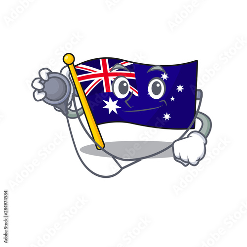 Doctor australian flag clings to cartoon wall