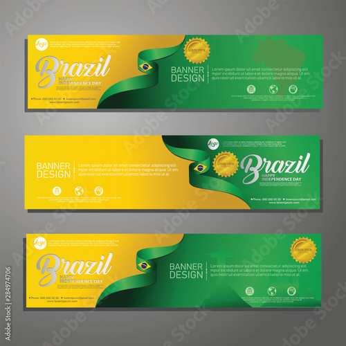Set banner design template Independence Day Brazil modern background