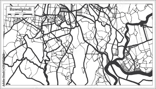 Rawalpindi Pakistan City Map in Retro Style in Black and White Color. Outline Map.