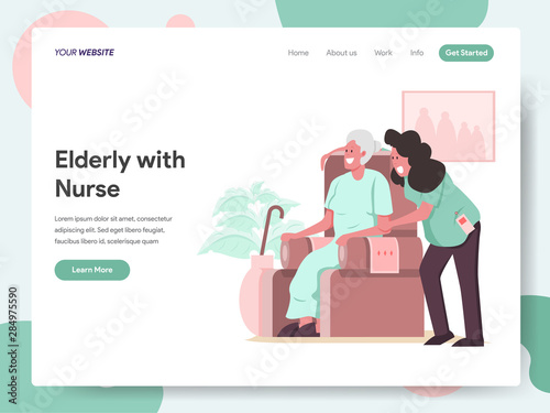 Landing page template of Elderly with Caregiver or Nurse Illustration Concept. Modern design concept of web page design for website and mobile website.Vector illustration EPS 10