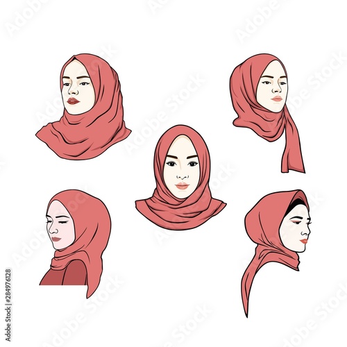 Beautiful Moslem Girl Pink Hijab Set Vector Design Logo, Icon, Sign, Illustration Template