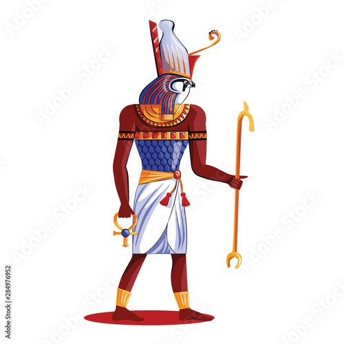 Ancient Egypt sun god Horus cartoon vector isolated on white background