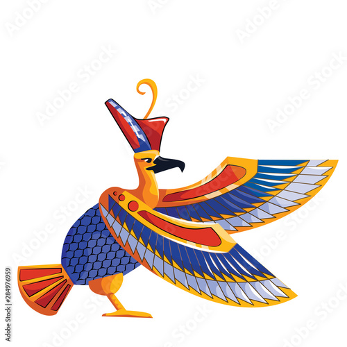 Ancient Egypt sacred bird falcon cartoon vector isolated on white background