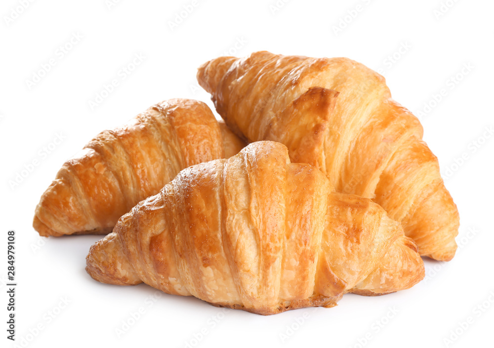 Fresh tasty croissants on white background. French pastry Fresh tasty croissants on white background. French pastry