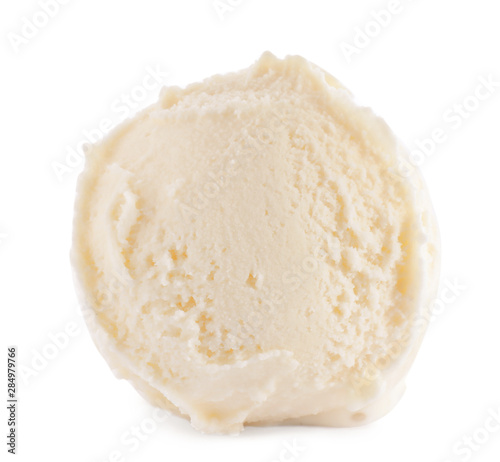 Cold delicious ice cream ball on white background