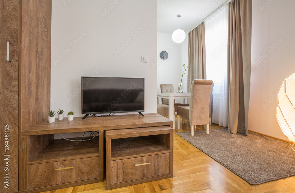 Interior of an open plan apartment, living room