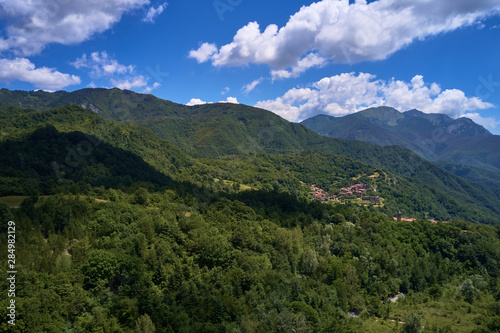 Fototapeta Naklejka Na Ścianę i Meble -  Aerial photography. Panoramic view of the Alps north of Italy. Trento Region, San Lorenzo Dorsino. Great trip to the Alps