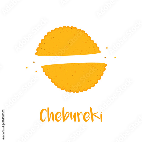 Vector illustration, icon of chebureki, deep-fried pastry or turnover, national dish of crimean tatar cuisine.