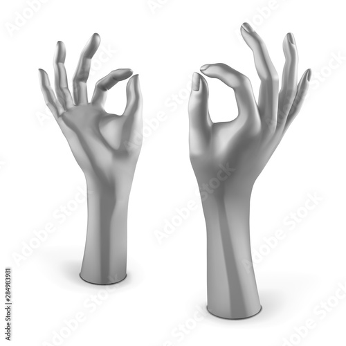 Silver mannequin female hand. Vector 3D illustration isolated on a white background