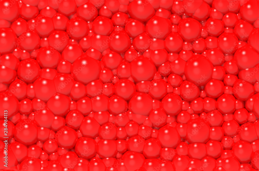 High quality red color seamless realistic bubbles texture with the effect of depth of field. 3d illustration