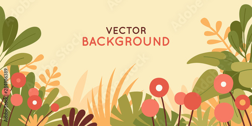 Vector illustration in simple flat style with copy space for text - background with plants and leaves