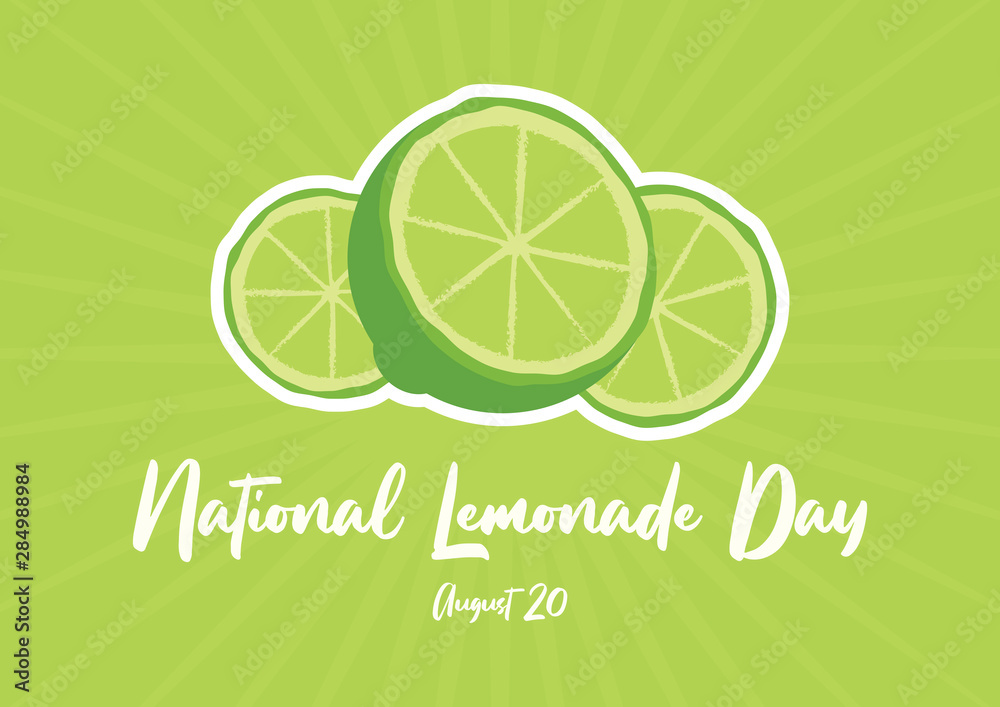 National Lemonade Day vector. Halved lemon vector. Lime on a green