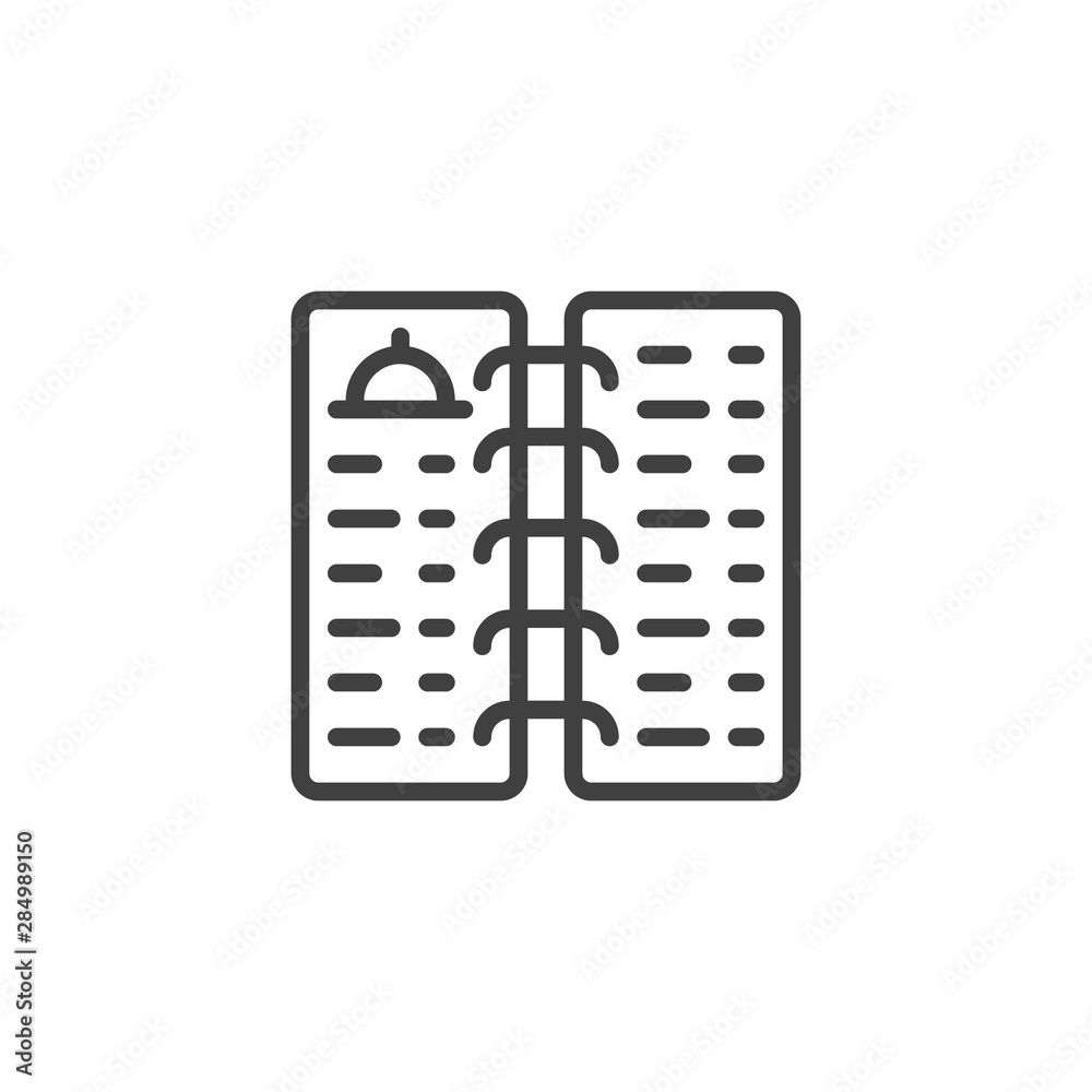 Menu brochure line icon. linear style sign for mobile concept and web design. Restaurant food menu outline vector icon. Symbol, logo illustration. Vector graphics Menu brochure line icon. linear style sign for mobile concept and web design. Restaurant food menu outline vector icon. Symbol, logo illustration. Vector graphics
