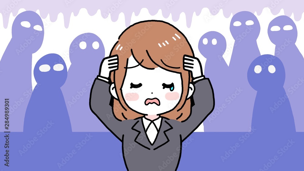 落ち込むスーツの女性(茶髪ボブ) 疑心暗鬼 落ち込むスーツの女性(茶髪ボブ) 疑心暗鬼