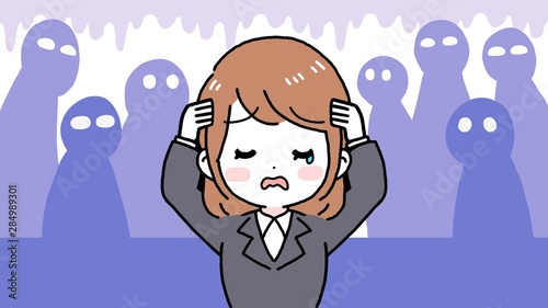 落ち込むスーツの女性 茶髪ボブ 疑心暗鬼 Stock Illustration Adobe Stock