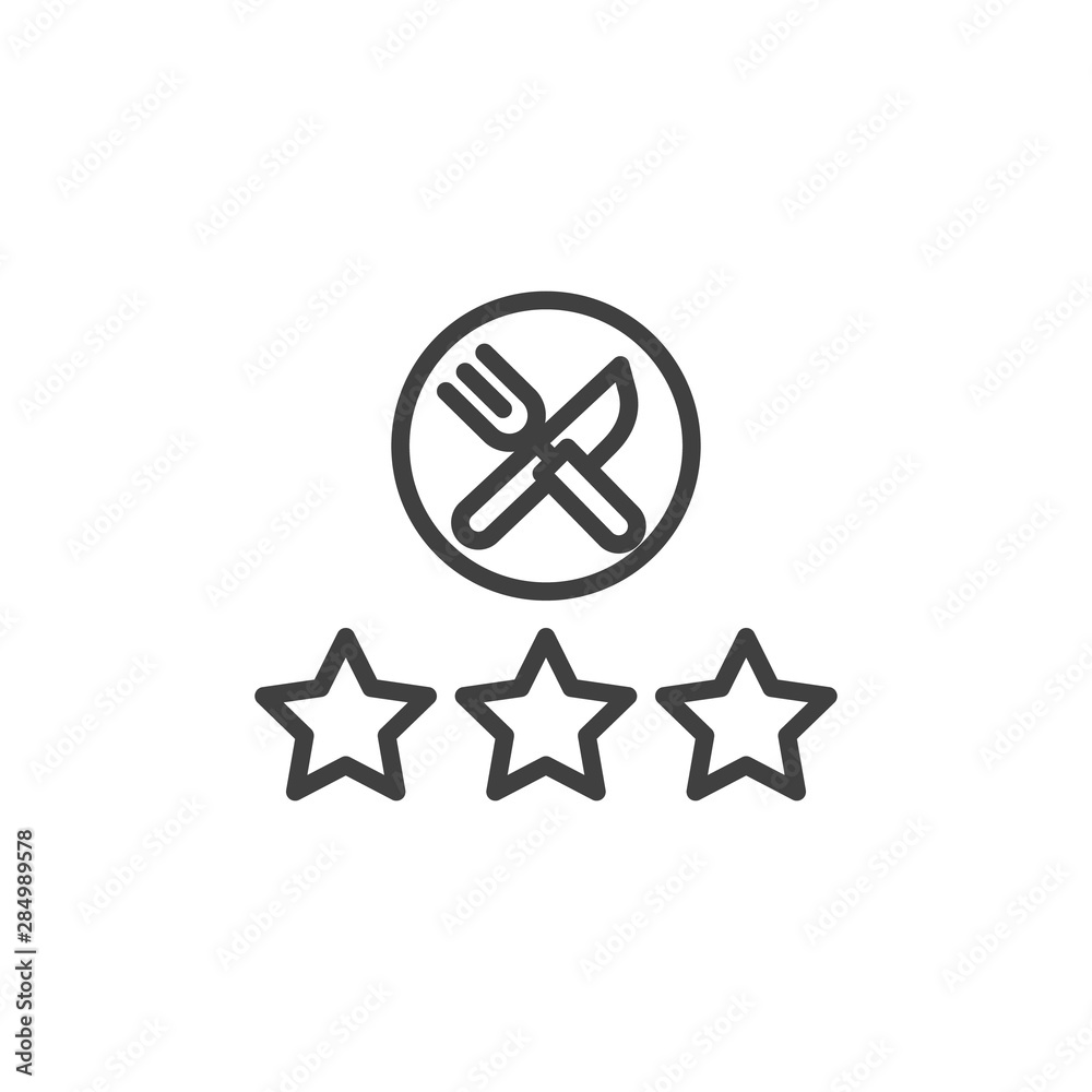 Restaurant rating stars line icon. linear style sign for mobile concept and web design. Three stars restaurant rating outline vector icon. Symbol, logo illustration. Vector graphics Restaurant rating stars line icon. linear style sign for mobile concept and web design. Three stars restaurant rating outline vector icon. Symbol, logo illustration. Vector graphics