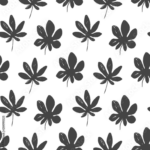 Abstract simple floral monstera seamless pattern with trendy hand drawn textures in black and white colors. Modern abstract design for paper, cover, fabric, interior decor and other users © artnis