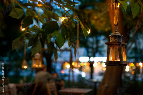 Photography Restaurants and bars on evening streets