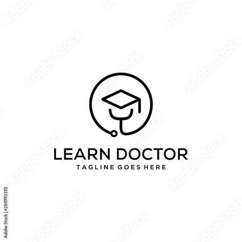 Illustration of doctor's stethoscope with a bachelor hat on it logo design