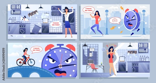 Angry Upset Woman Have No Time Design Cartoon Set